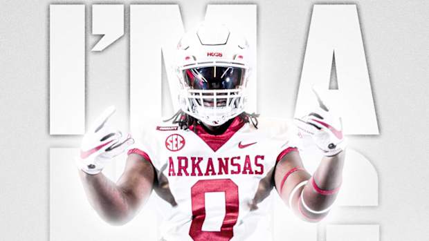 Arkansas linebacker Alex Sanford of Oxford, Mississippi poses for his commitment photo.